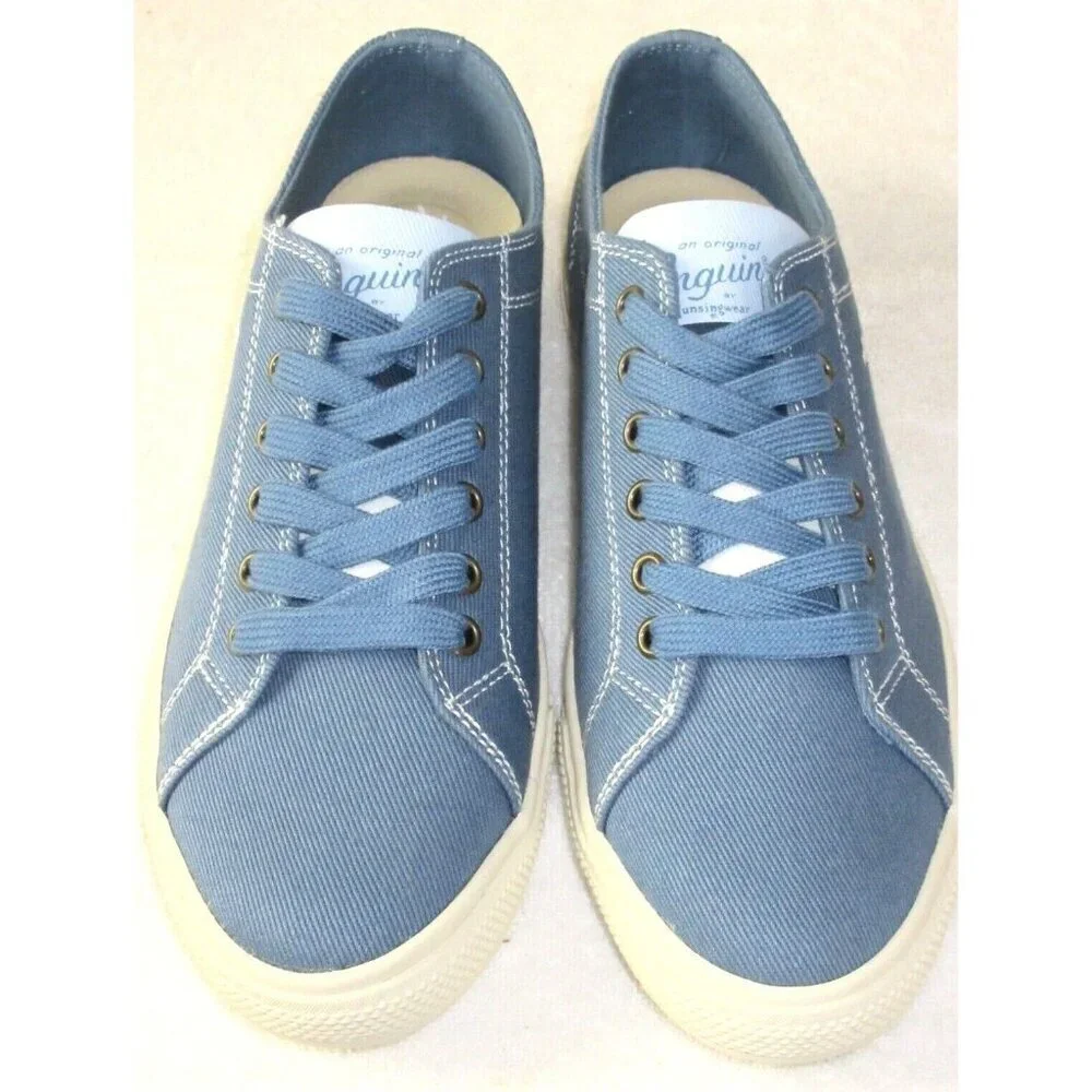 Original Penguin Men's Sam Stripe Classic Lace Up Light Blue Canvas Shoes NIB